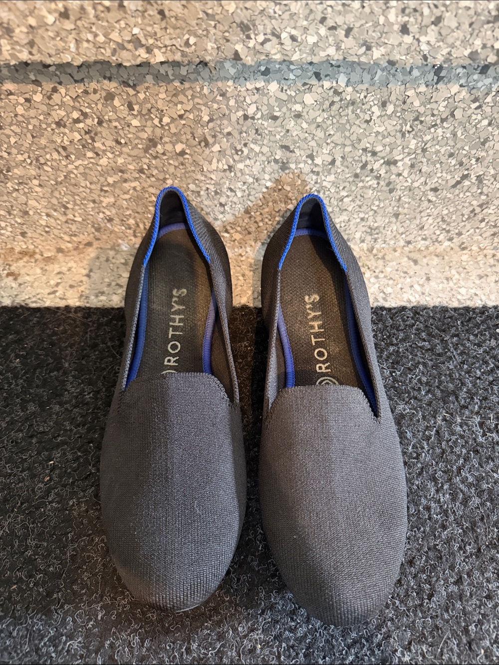Rothy's Men's Gray Slip-On Loafers with Blue Trim
